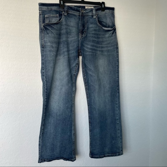 TK Axel‎ Mens Slim Boot Cut Jeans Size 38 x 30 Blue Button Flap Pockets - Picture 2 of 12